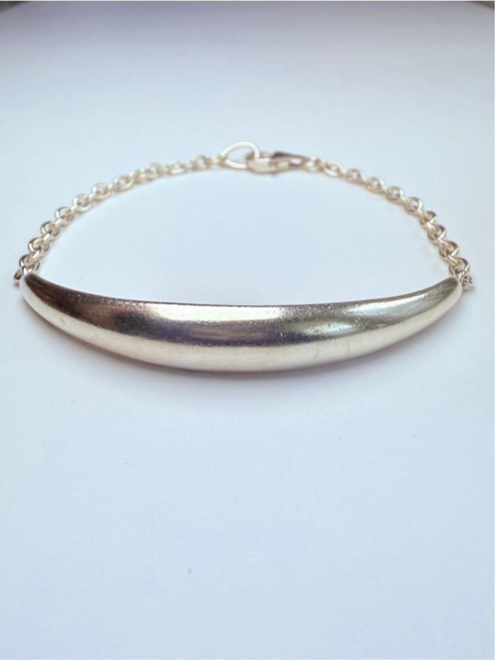 Boma Modernist Curved Link Bar Sterling Silver 925 Quill Cable Chain Bracelet